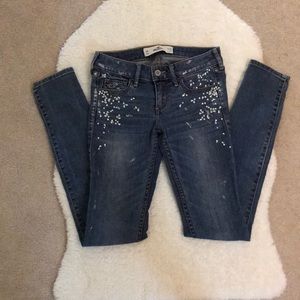 NWOT Hollister Y2K Dark Wash Denim Straight Leg Slim Jeans w Embedded Gemstones